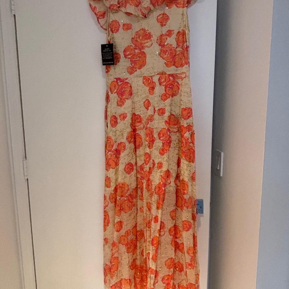 Boston Proper Floral Embellished High Low Dress Orange BNWT